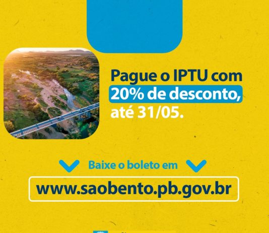 Prefeitura de São Bento lança Campanha para pagamento do IPTU 2021 por meio do site oficial do município