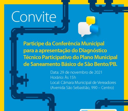 Prefeitura de São Bento convida população pra participar da Conferência sobre o Plano Municipal de Saneamento Básico