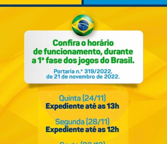 Prefeitura de São Bento altera expediente nas Repartições Públicas Municipais nos dias de jogos da Seleção Brasileira na Copa do Mundo