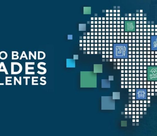 São Bento é premiado por ser o 3º município da Paraíba com melhor desempenho nas áreas de INFRAESTRUTURA e MOBILIDADE URBANA Texto contendo Prêmio Band Cidades Excelentes ao lado de um mapa do Brasil estilizado que é a logo do prêmio