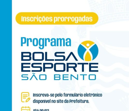 Prefeitura de São Bento prorroga inscrições do Programa Bolsa Esporte Municipal