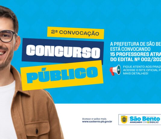 Prefeitura de São Bento convoca mais 15 aprovados em Concurso Público para o cargo de professor