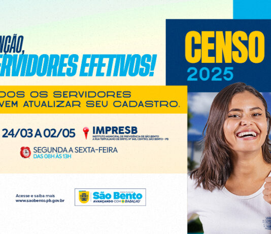 Prefeitura de São Bento convoca servidores efetivos para realização do Censo Cadastral 2025
