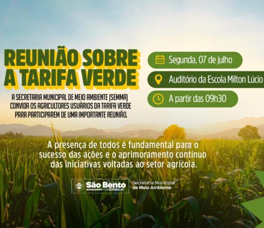Secretaria de Meio Ambiente convoca agricultores para reunião sobre a Tarifa Verde