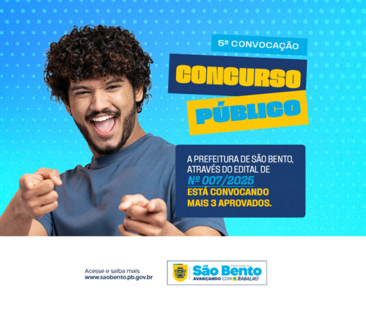 Prefeitura de São Bento convoca novos aprovados em Concurso Público