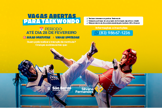 Prefeitura de São Bento firma parceria com entidade esportiva e oferece 60 vagas gratuitas de taekwondo para crianças