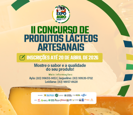 Prefeitura de São Bento abre inscrições para o 2º Concurso de Produtos Lácteos Artesanais da Expo Agro 2026