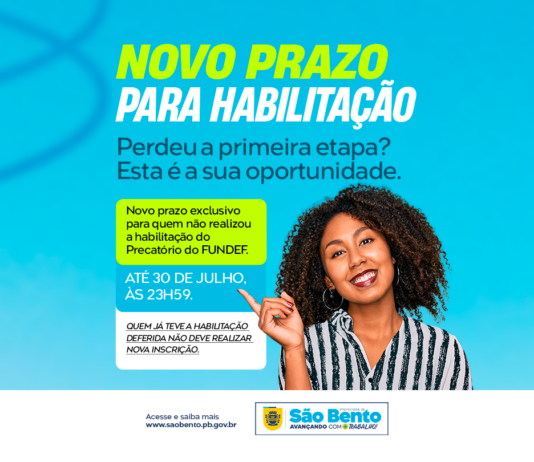 Prefeitura de São Bento abre novo prazo para habilitação de remanescentes do Precatório do FUNDEF