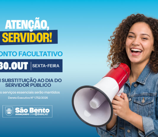 Prefeitura de São Bento transfere ponto facultativo do Dia do Servidor Público para 30 de outubro